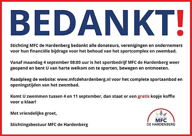 DONATEURS BEDANKT !!! - MFC De Hardenberg Finsterwolde