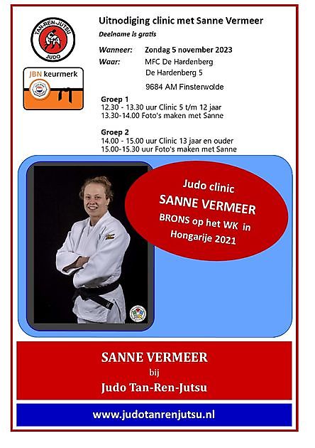 Judo clinic WK medaille winnaar Sanne Vermeer MFC De Hardenberg Finsterwolde
