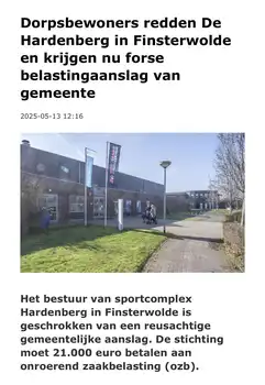 MFC de Hardenberg opgeschrikt door forse belastingaanslag - MFC De Hardenberg Finsterwolde